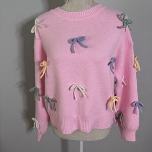 NWT Dreamers by Debut Pink Bow Sweater Women's Size‎ XS Preppy Girly Colorful